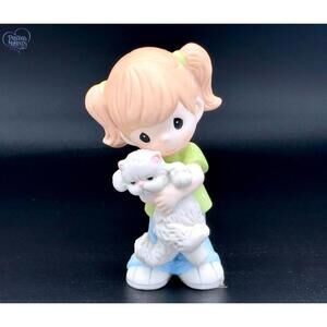 Rare Precious Moments Collectible Figurine Girl Hugging Fluffy Cat - Vintage